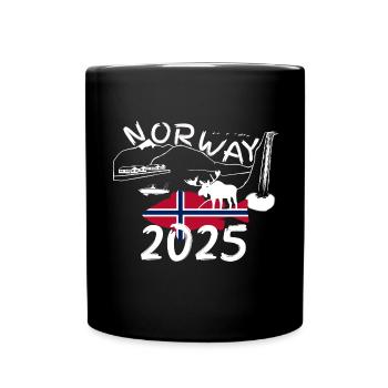 Norwegen 2025 Rotbarsch mit Bergen und Elch Angeln - Tasse einfarbig - Schwarz - Vorne