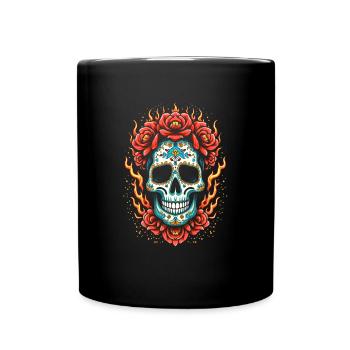 Crâne mexicain Día De Muertos Crâne en sucre - Mug uni - noir - Devant