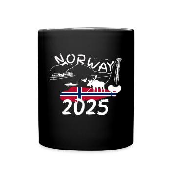 Norwegen 2025 Steinbeisser mit Bergen Elch Angeln - Tasse einfarbig - Schwarz - Vorne