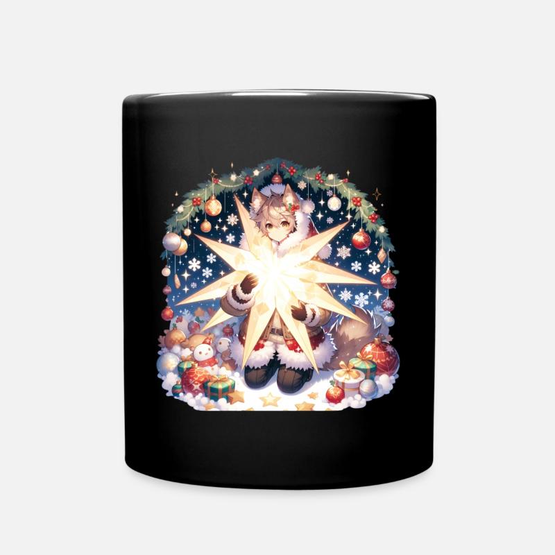 Niedliches Manga Weihnachts Design Katze - Tasse einfarbig - Schwarz