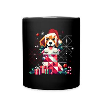 Santa Beagle in a colorful Christmas stocking - Full Colour Mug - black - Front