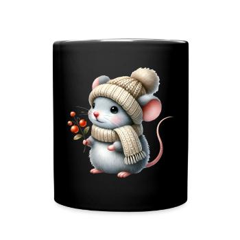 entzückende Maus mit einer warmen Strickmütze - Tasse einfarbig - Schwarz - Vorne