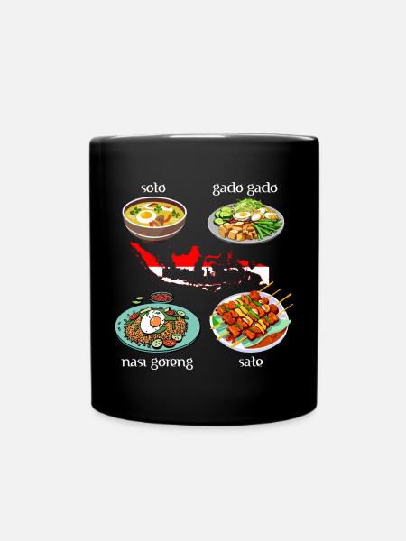 Indonesian Dishes: Soto, Gado Gado, Nasi Goreng - Full Colour Mug - black