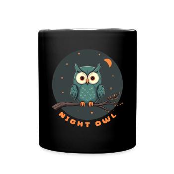 Night Owl on a branch - Vintage Illustration - Full Colour Mug - black - Front