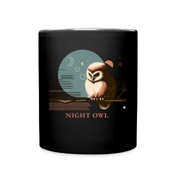 Night Owl on a branch - Vintage Retro Illustration - Full Colour Mug - black - Front
