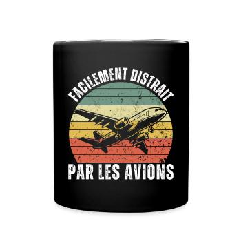 Facilement Distrait Par Les Avions Cadeau Vintage - Mug uni - noir - Devant
