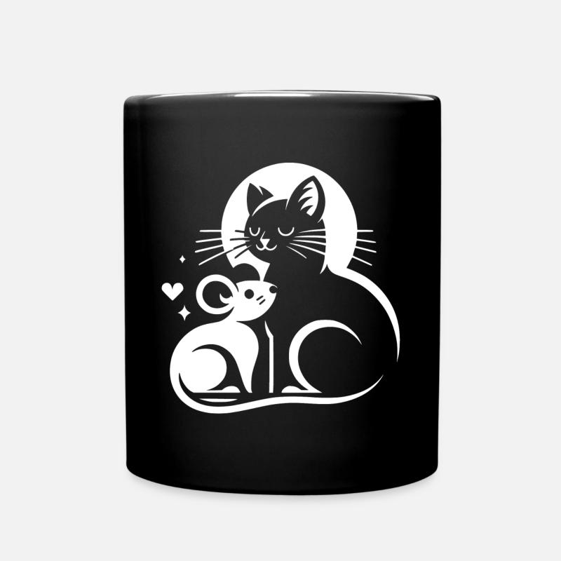 Le chat et la souris dans l’amitié, la paix et l’amour - Mug uni - noir