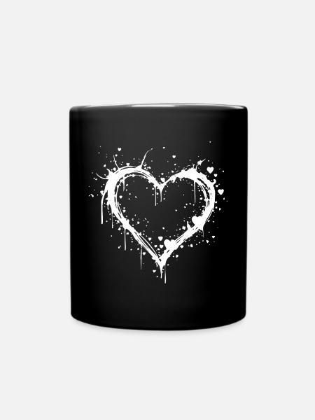 Minimalistisches weißes Herz-Design - Tasse einfarbig - Schwarz