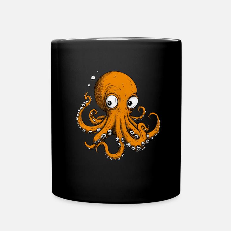 Octopus Drawing Orange - Full Colour Mug - black
