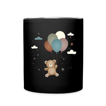Ours volant avec des ballons dans un style mignon - Mug uni - noir - Devant