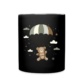 Bear with Parachute – Playful Animal Illustration - Full Colour Mug - black - Front