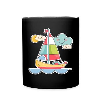 Segeln Comic Look - Tasse einfarbig - Schwarz - Vorne