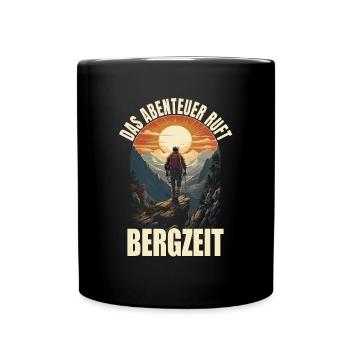 Das Abenteuer ruft - Bergzeit - Tasse einfarbig - Schwarz - Vorne