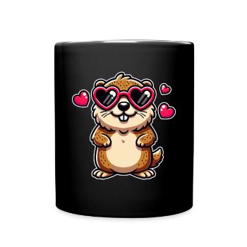 Love is in the Air – Cute Groundhog Valentine's Day - Full Colour Mug - black - Front