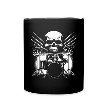 Schlagzeug und Skull Schlagzeuger Rockband - Tasse einfarbig - Schwarz - Vorne