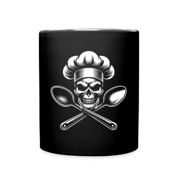 Skull mit Kochmütze und gekreuzten Löffeln - Tasse einfarbig - Schwarz - Vorne
