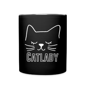 Katze Catlady Silhouette Umriss Lineart Kunst - Tasse einfarbig - Schwarz - Vorne
