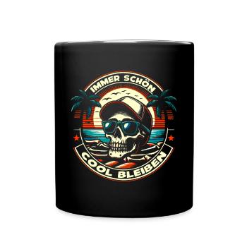 Skull mit Basecap Sonnenbrille am Strand - Tasse einfarbig - Schwarz - Vorne