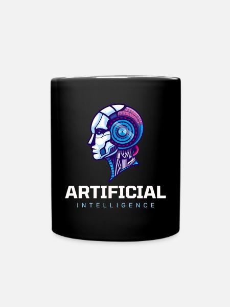 Neon AI Head Robot Vision - Full Colour Mug - black