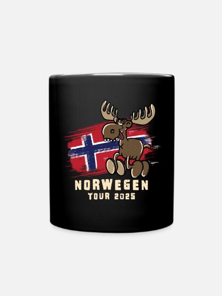 Norwegen Tour 2025 – Flagge & lustiger Elch - Tasse einfarbig - Schwarz