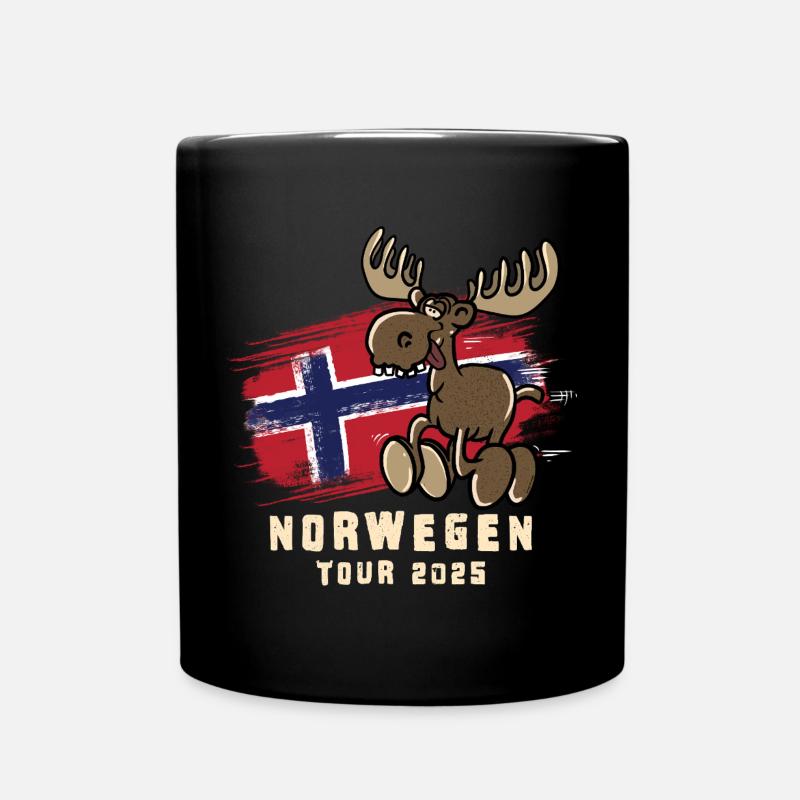 Norwegen Tour 2025 – Flagge & lustiger Elch - Tasse einfarbig - Schwarz