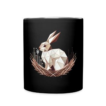 Geometrischer Hase im Nest –Stilvolles Osterdesign - Tasse einfarbig - Schwarz - Vorne