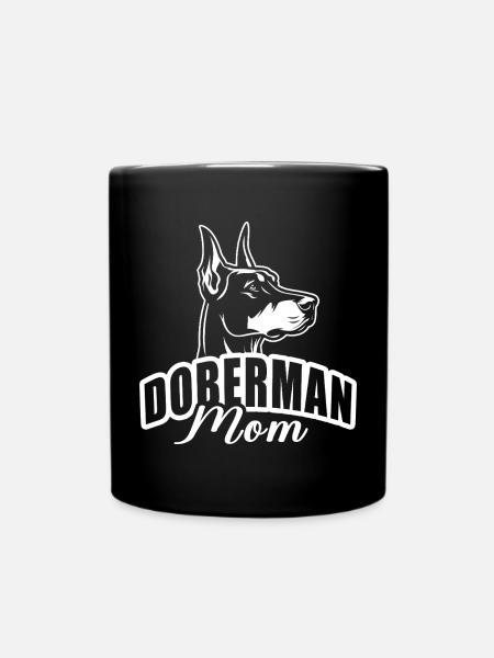 "Doberman Mom" with dog head - Full Colour Mug - black