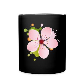 Delicate pink cherry blossom with colorful splashes of color - Full Colour Mug - black - Front