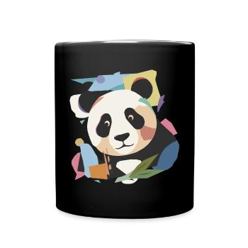 Fröhlicher Panda in moderner Collage-Optik - Tasse einfarbig - Schwarz - Vorne