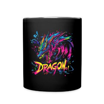 Dragon Colorful Fantasy Magic Mysticism Mythology Art - Full Colour Mug - black - Front