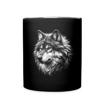 Mystisches Wolfs-Portrait Motiv - Tasse einfarbig - Schwarz - Vorne