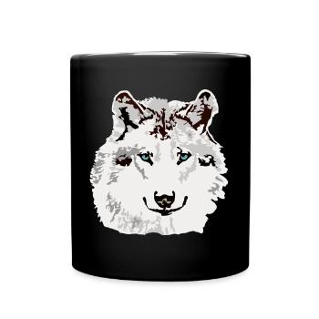 Yeux bleus de loup blanc - Mug uni - noir - Devant