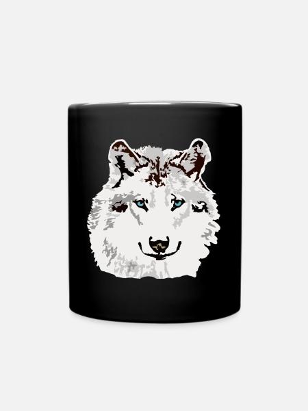 Weisser Wolf blaue Augen - Tasse einfarbig - Schwarz