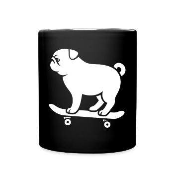 Minimalistischer Mops Skateboarder Katze - Tasse einfarbig - Schwarz - Vorne