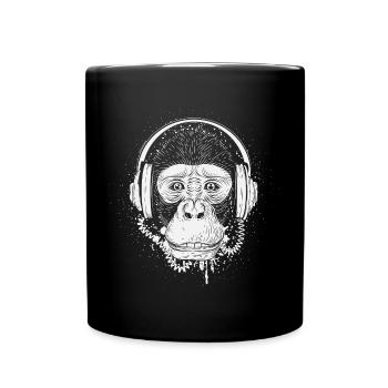 Schimpanse mit Kopfhörern - Tasse einfarbig - Schwarz - Vorne