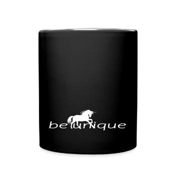 BE UNIQUE Motiv mit Einhorn für Mädchen und Frauen - Tasse einfarbig - Schwarz - Vorne