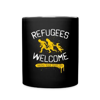 refugees welcome - stencil - bleiberecht für alle - Tasse einfarbig - Schwarz - Vorne