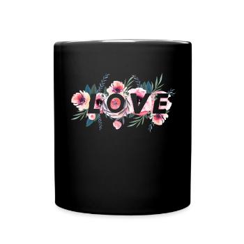 Motif LOVE fleurs aquarelle bohème - Mug uni - noir - Devant