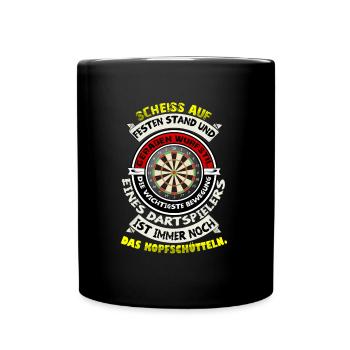 Lustiger Dart Spruch Dartscheibe Darten Geschenk - Tasse einfarbig - Schwarz - Vorne