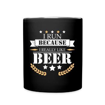 I Run Because like beer - Full Colour Mug - black - Front