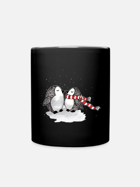Niedliche Pinguine Winter - Tasse einfarbig - Schwarz