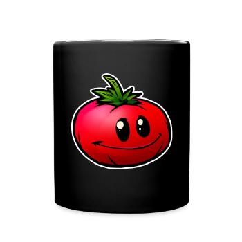 Fröhliche Cartoon Tomate Lächeln - Tasse einfarbig - Schwarz - Vorne