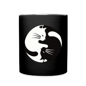 2 chats câlins, ying yang - Mug uni - noir - Devant