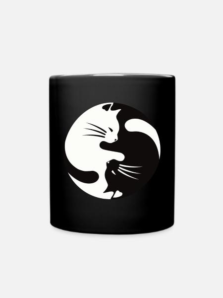 2 Katzen schmusen ,ying yang - Tasse einfarbig - Schwarz