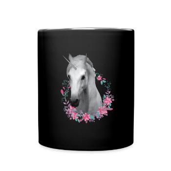 Horse unicorn gift flowers children animal daughter - Full Colour Mug - black - Front
