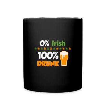 0% Irisch - 100% betrunken; St. Patrick´s Day - Tasse einfarbig - Schwarz - Vorne