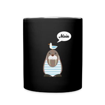 Moin, Seelöwe, Möwe - Tasse einfarbig - Schwarz - Vorne