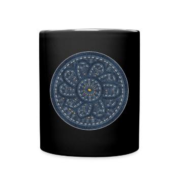 Jeans Muster Blume indie Kreis Deko Geschenk - Tasse einfarbig - Schwarz - Vorne