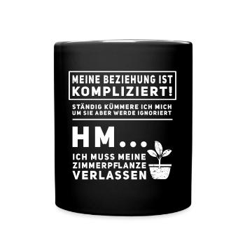 Meine Beziehung ist kompliziert grüner Daumen - Tasse einfarbig - Schwarz - Vorne