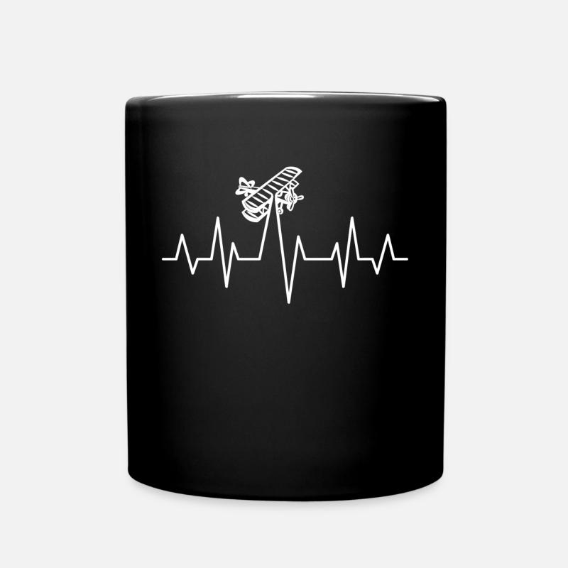 Flugzeug Herzschlag - Tasse einfarbig - Schwarz